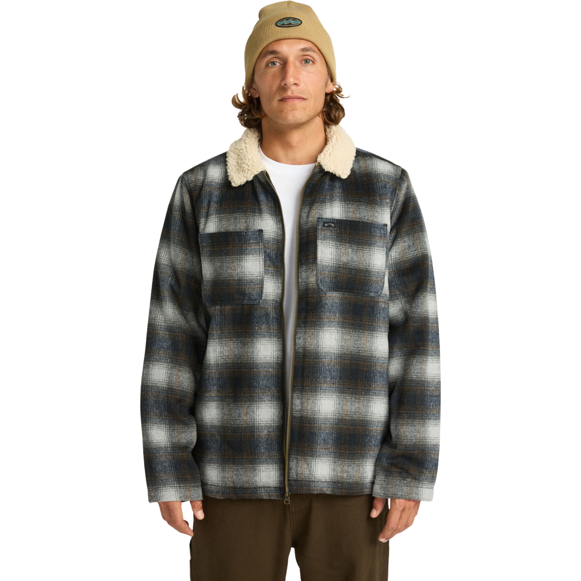 2025 Billabong Mens Hills Sherpa Lined Wool Plaid Jacket EBYJK00136 - Raven